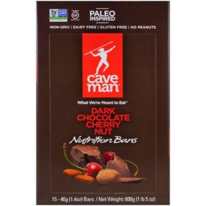 Comprar caveman foods, nutrition bars, dark chocolate cherry nut, 15 bars, 1. 4 oz (40 g) each preço no brasil mercearia suplemento importado loja 9 online promoção - 10 de abril de 2024