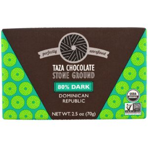 Taza Chocolate, Orgânico, Barra de Chocolate 80% Amargo e Moído em Pedra, República Dominicana, 70 g (2,5 oz)