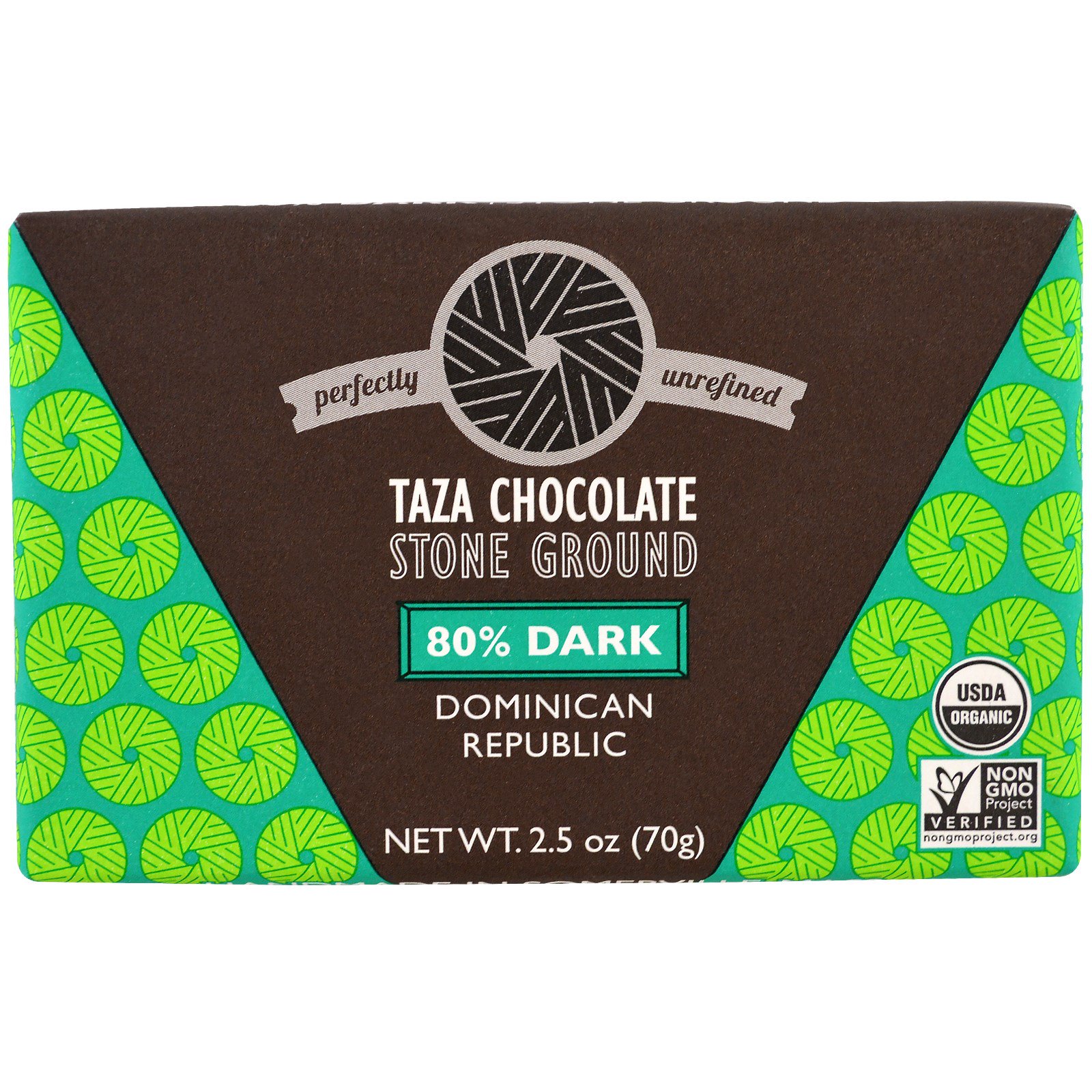 Taza Chocolate, Orgânico, Barra de Chocolate 80% Amargo e Moído em Pedra, República Dominicana, 70 g (2,5 oz)
