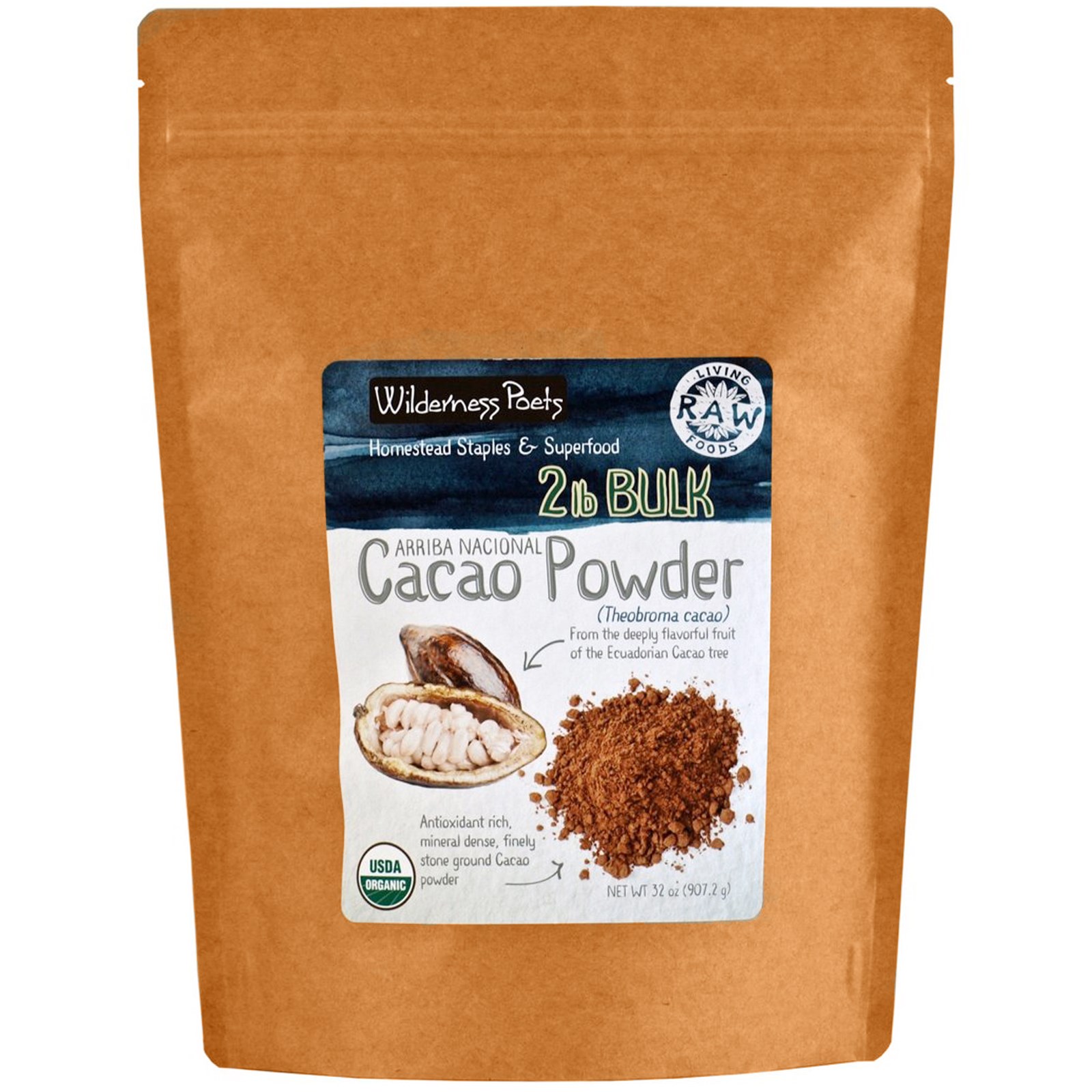 Wilderness Poets, Arriba Nacional, Cacao Powder, Theobroma Cacao, 32 oz (907.2 g)