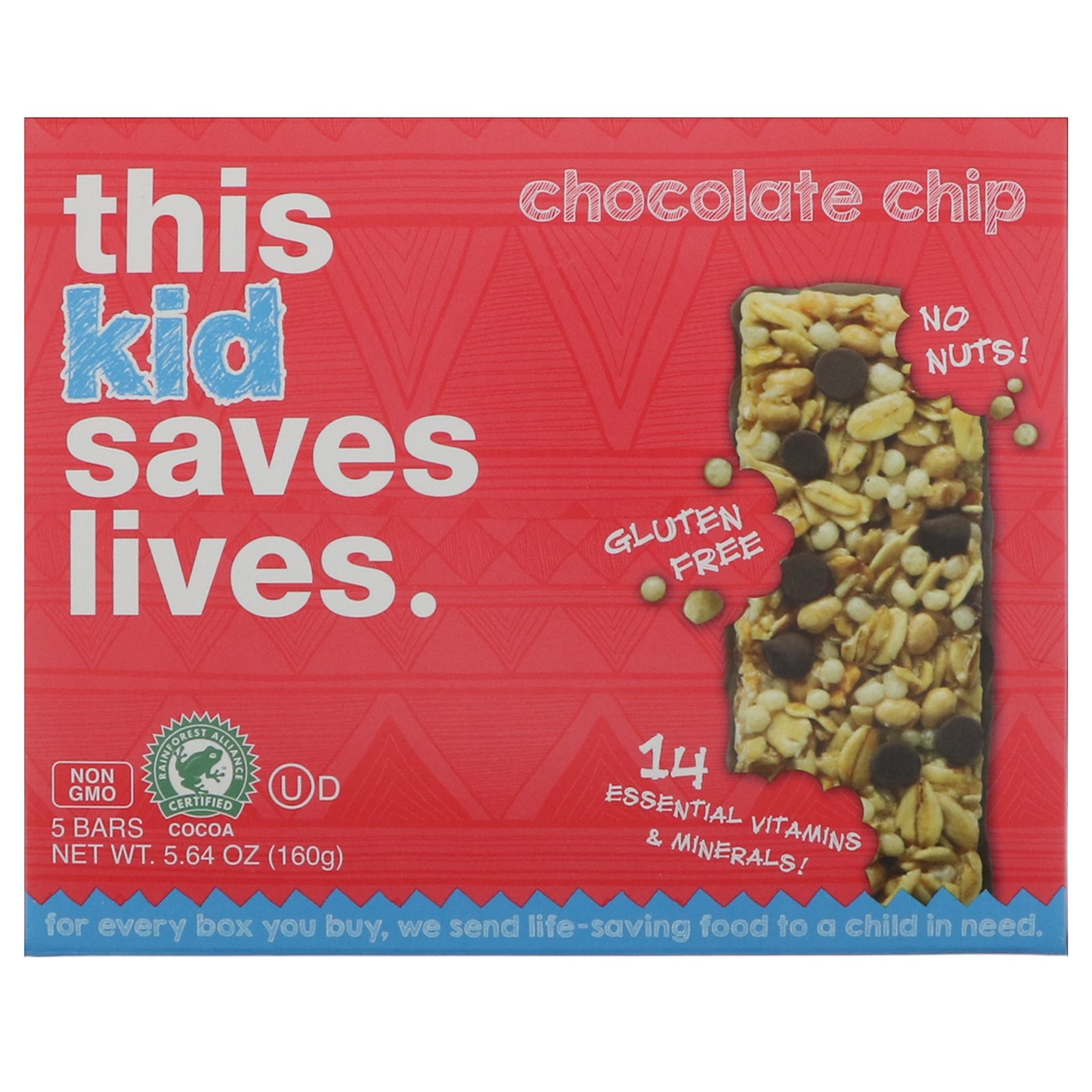 This Bar Saves Lives, LLC, Kid, Chocolate Chip, 5 Bars, 5.64 oz (160 g)