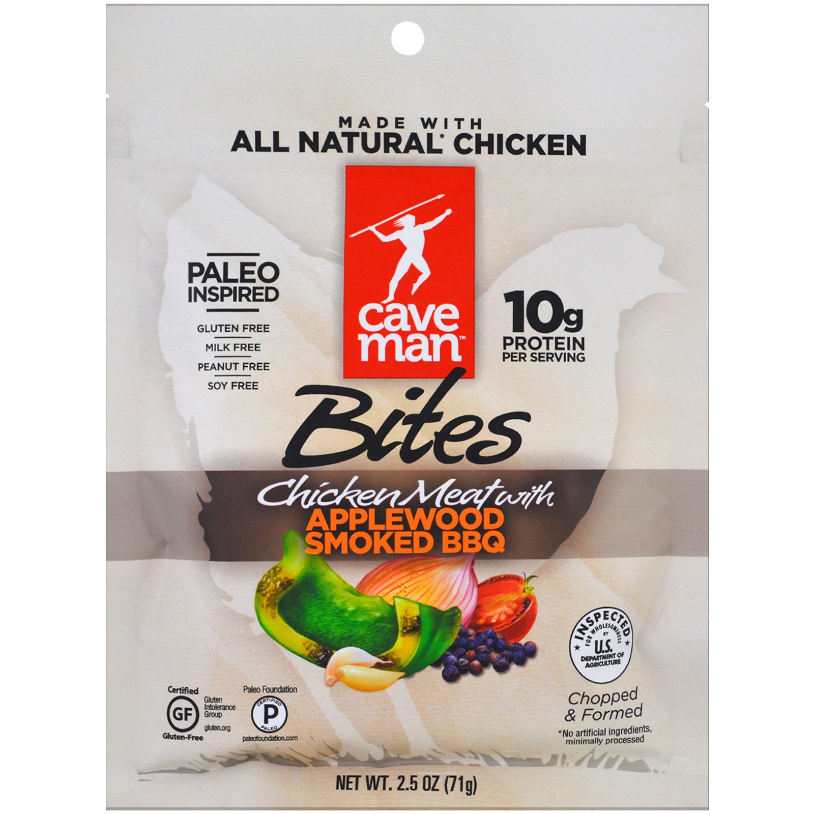Caveman Foods, Bites, Chicken Meat with Applewood Smoked BBQ, 2.5 oz (71 g)