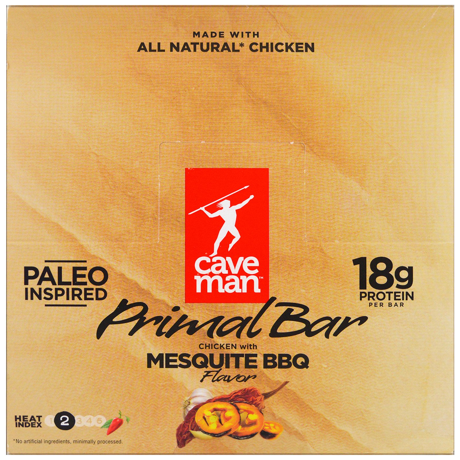 Caveman Foods, Primal Bar, Chicken with Mesquite BBQ Flavor, 12 Bars, 1.5 oz (42 g) Each