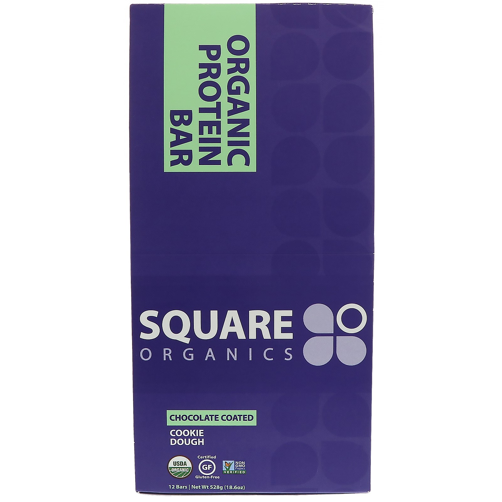 Square Organics, Barra de Proteína Orgânica, massa de biscoito com cobertura de chocolate, 12 Barras, 1,6 onças (44 g) cada