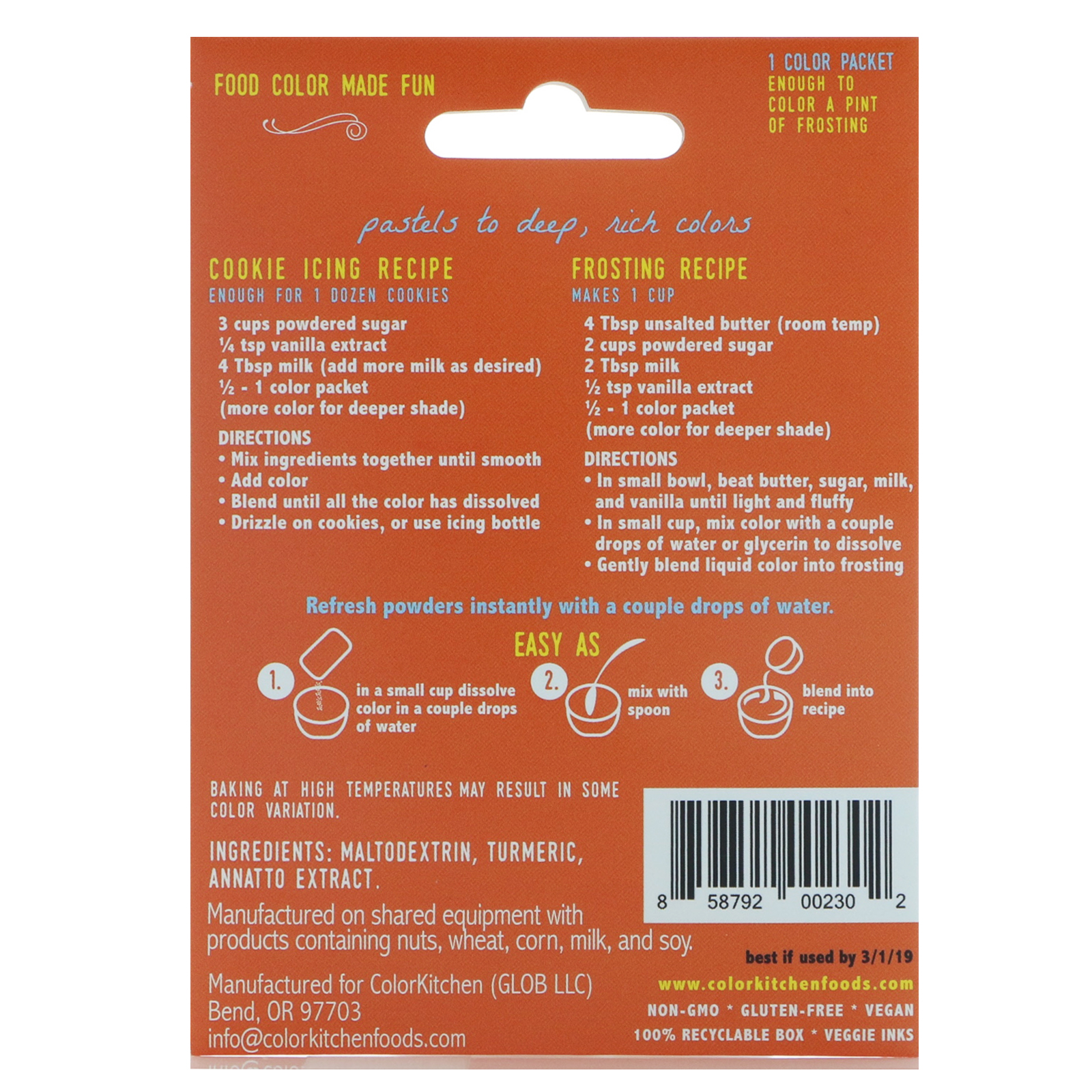 ColorKitchen, Decorativo, Corantes Alimentícios da Natureza, Laranja, 1 Embalagem de Corante, 0,088 oz (2,5 g) - Imagem 2