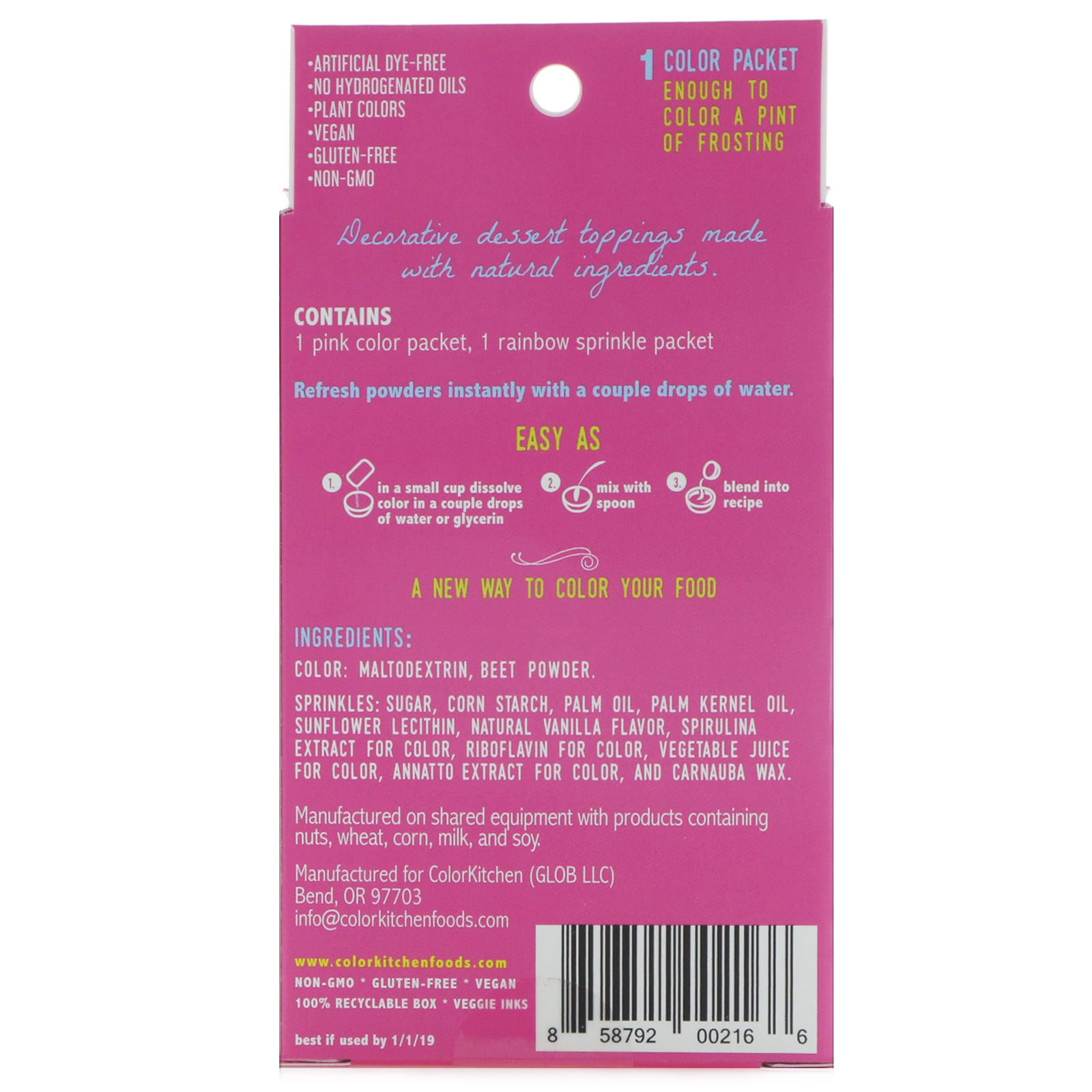 ColorKitchen, Party, Coresd da Natureza, Cobertora Rosa Polvilhada com Arco-Íris, 1.33 oz (37,74 g) - Imagem 2