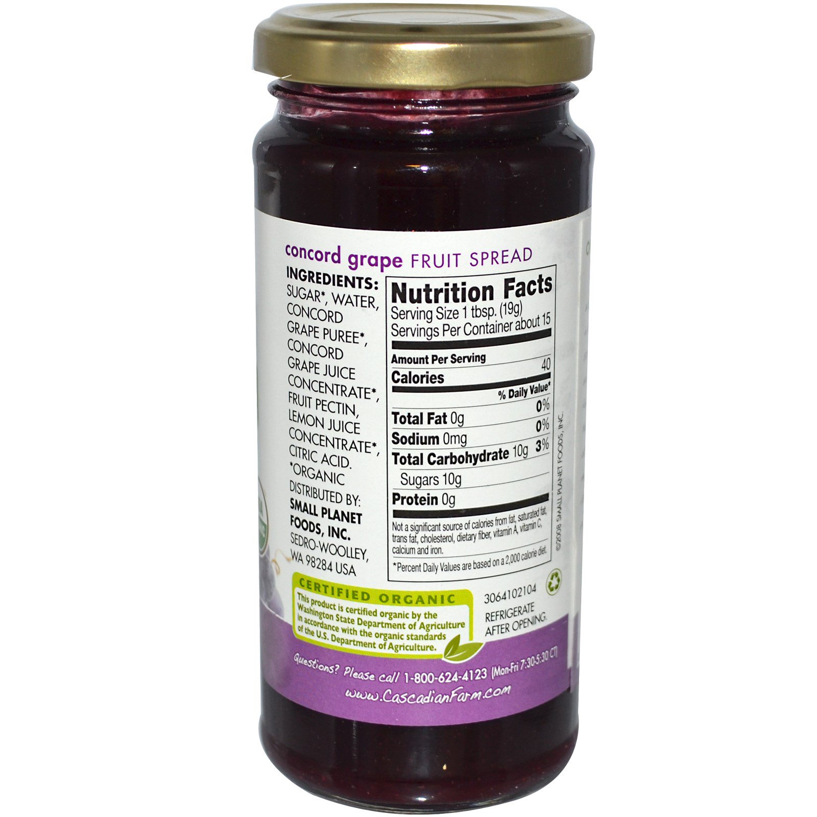 Cascadian Farm, Orgânica, Geleia de Frutas, Uva Concórdia, 10 oz (284 g)