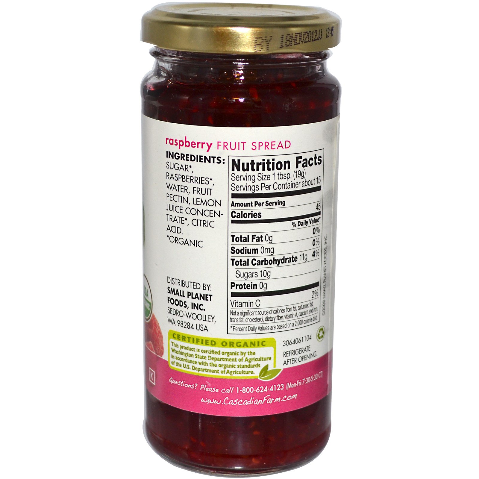 Cascadian Farm, Orgânica, Geleia de Frutas, Framboesa, 10 oz (284 g)