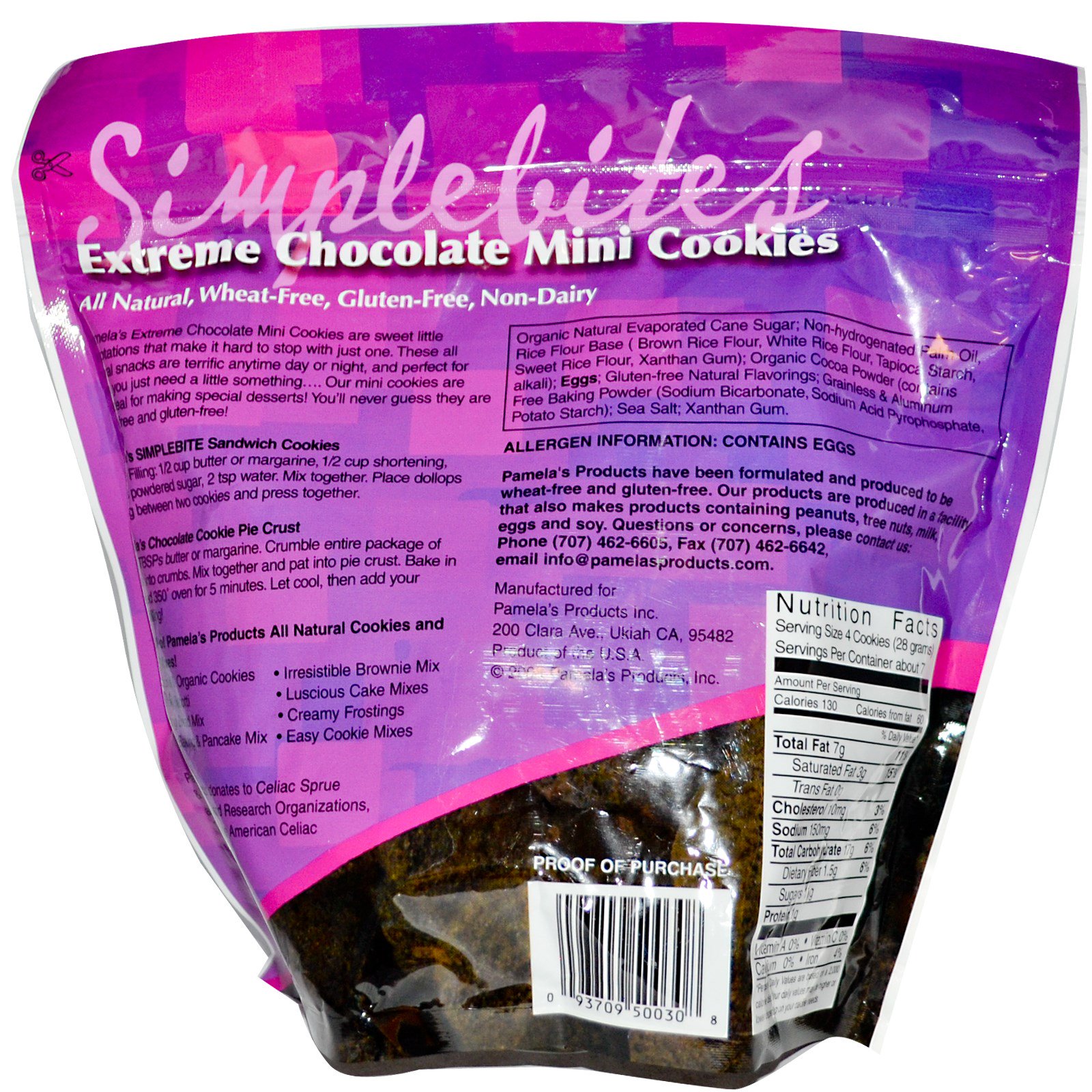 Pamela's Products, Mordidinhas, Mini Cookies de Chocolate, 7 oz (198 g)