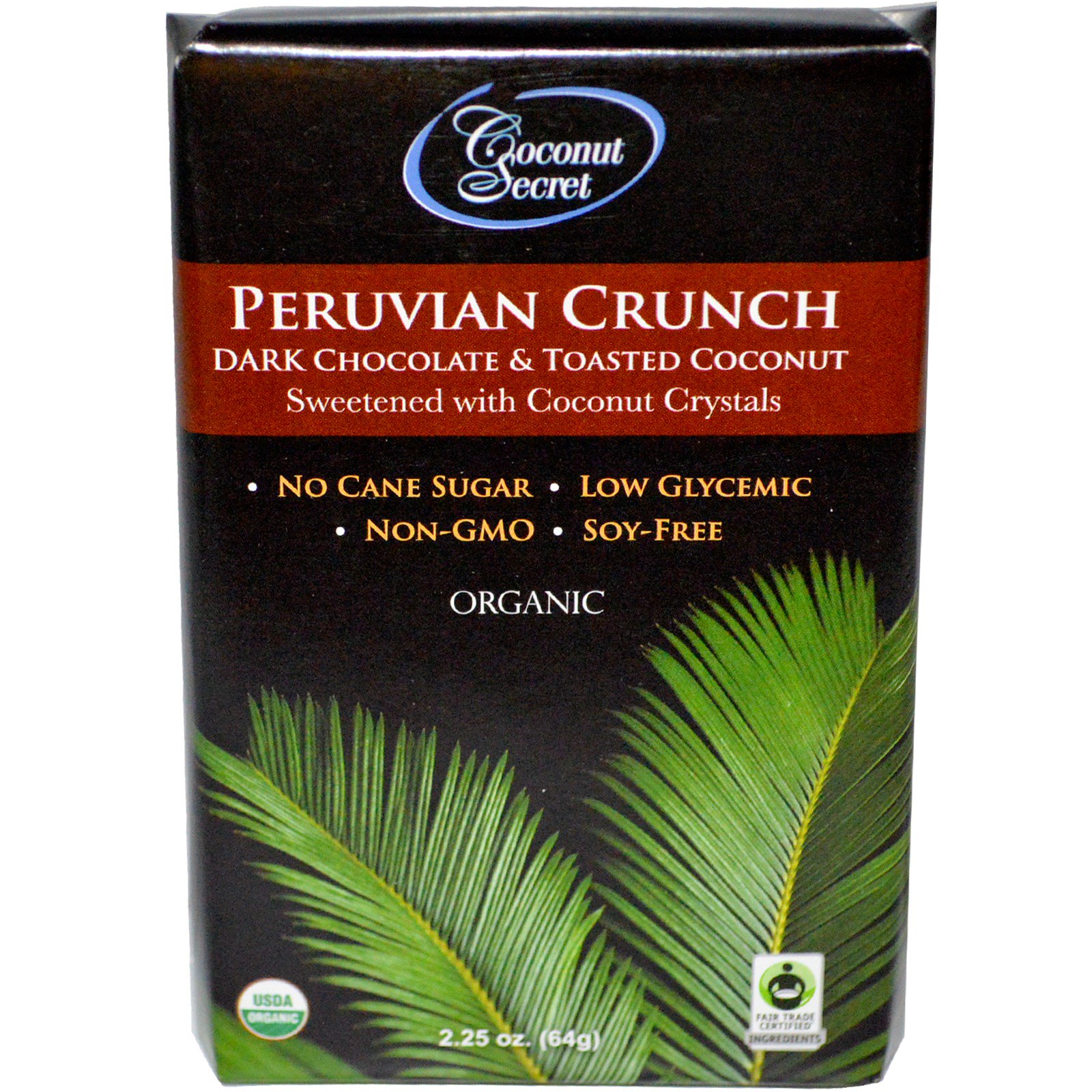 Coconut Secret, Crocante do Peru orgânico, chocolate amargo e coco torrado, 2,25 oz (64 g)