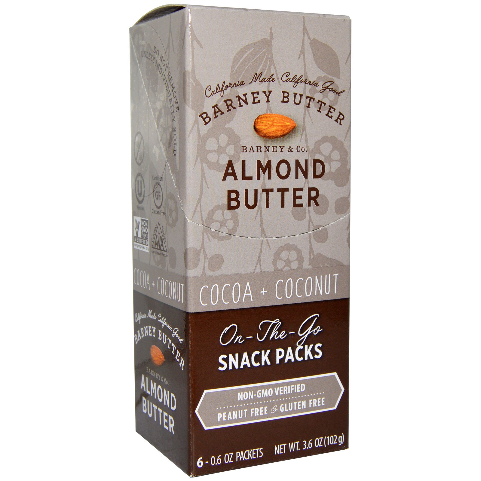 Barney Butter, Almond Butter, On the Go Snack Packs, Cocoa + Coconut, 6 Packets, 0.6 oz (17 g) Each