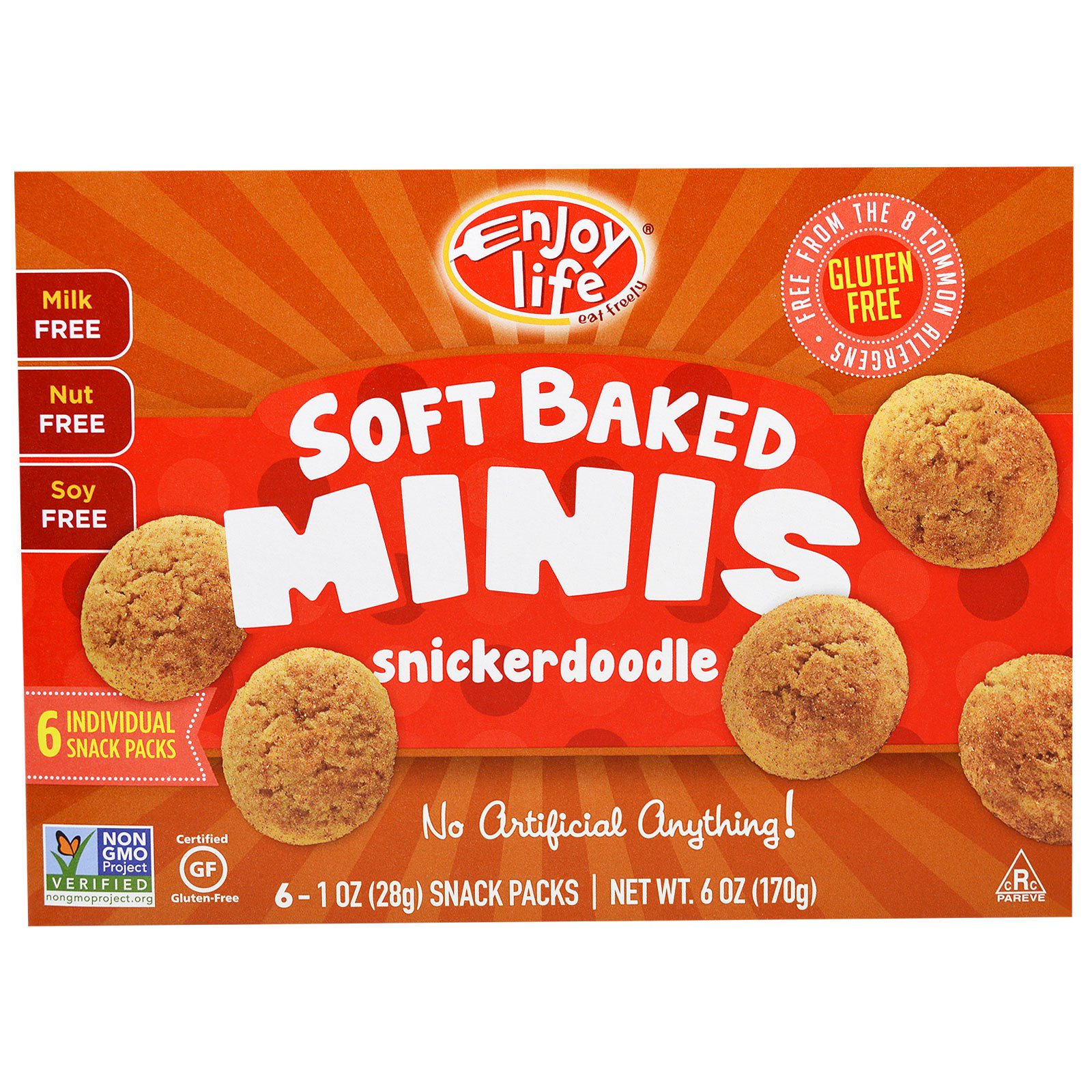 Enjoy Life Foods, Soft Baked Minis, Biscoitos Snickerdoodle, 6 Pacotes Individuais, 1 oz (28 g) Cada