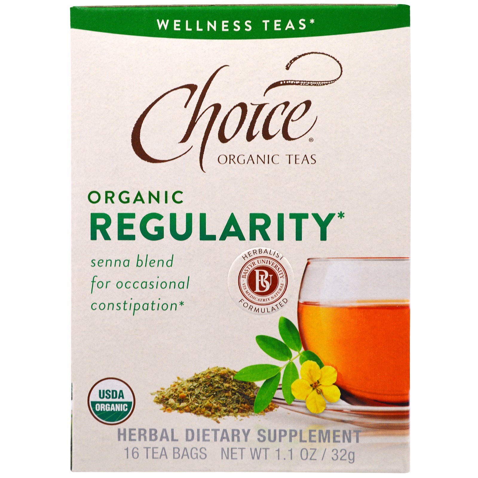 Choice Organic Teas, Wellness Teas, Orgânico, Regularidade, 16 Sachês - 0.7 oz (2 g) Cada