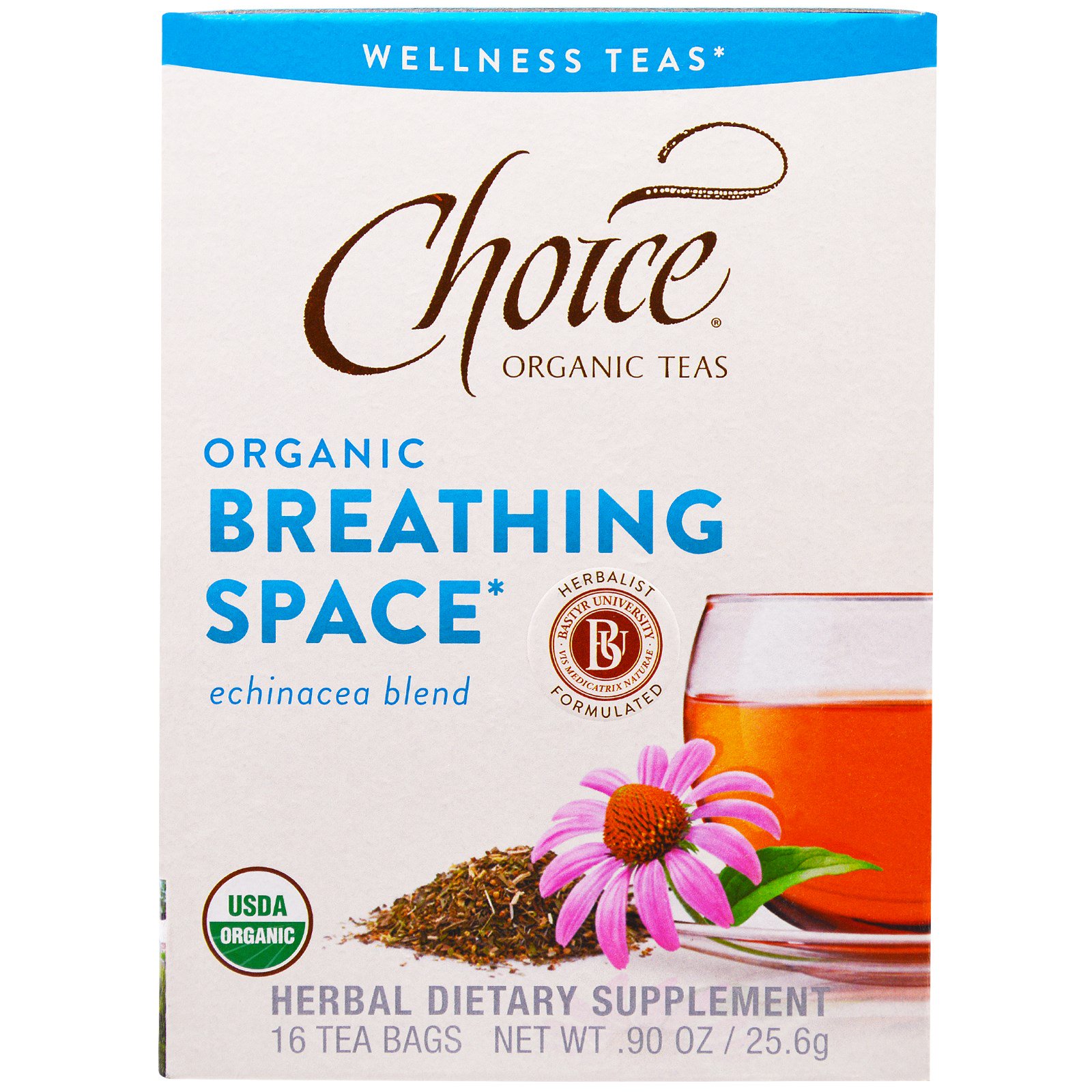 Choice Organic Teas, Orgânico, Respiração Profunda, Mistura de Equináceas, Sem Cafeína, 16 Sachês, 90 oz (25,6 g)
