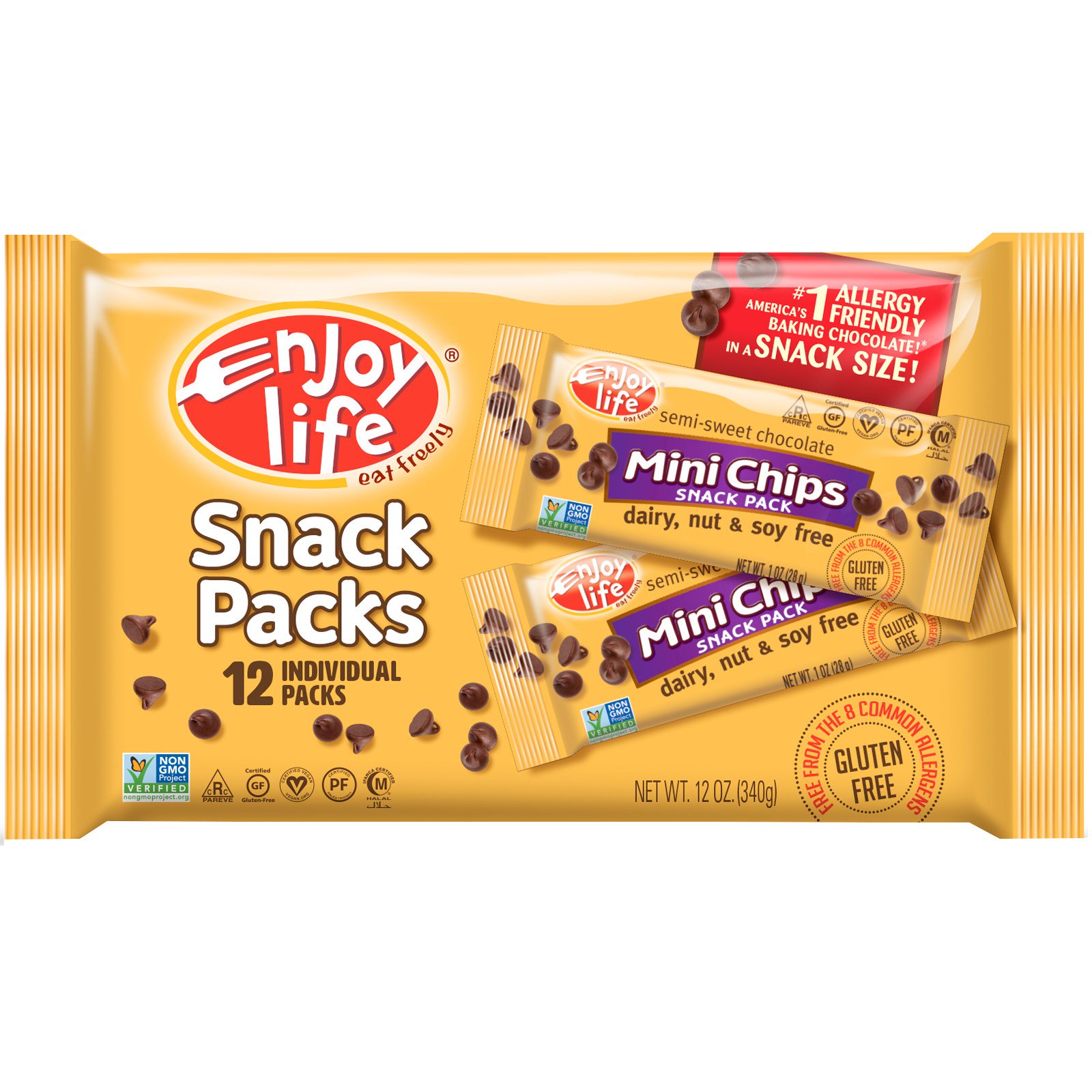 Enjoy Life Foods, Chocolate Semidoce, Mini Chips, 12 Pacotes Individuais, 1 oz (28 g) Cada (Discontinued Item)