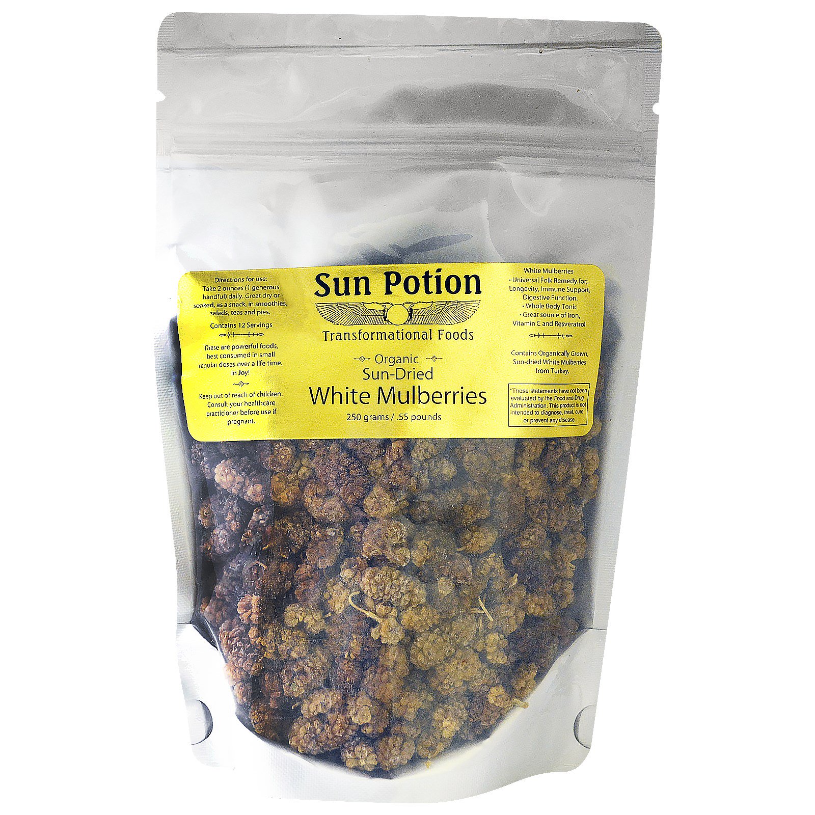 Sun Potion, Mulberries Orgânicos Brancos Turcos Seco ao Sol, 250 g