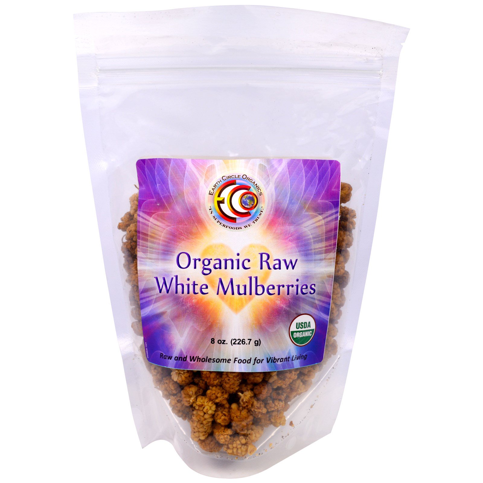 Earth Circle Organics, Mulberry Branco Orgânico Cru, 226,7 g
