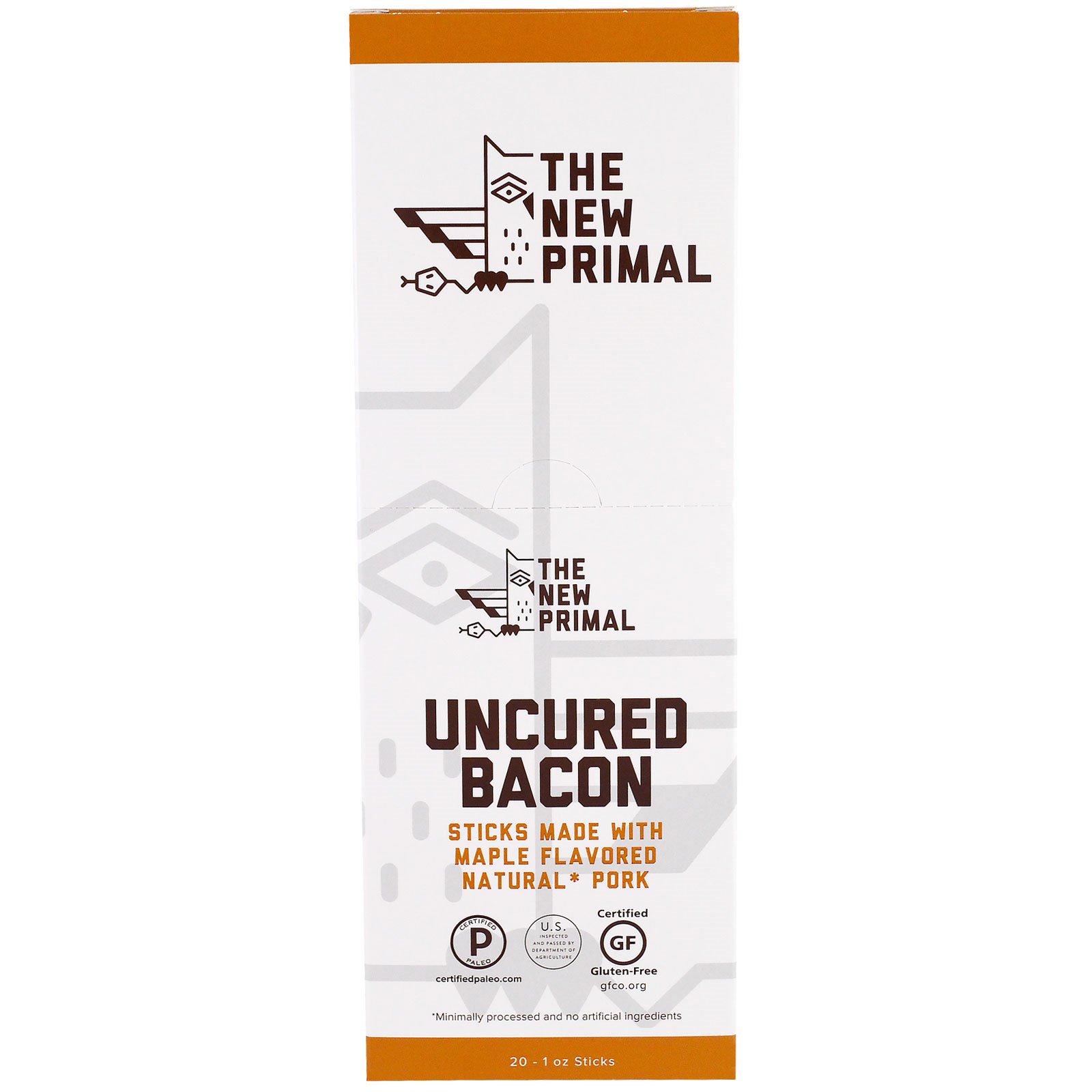 The New Primal, Bacon Não Curado, Palitos de Carne Suína Natural, Sabor Bordo, 20 Palitos, 1 oz Cada