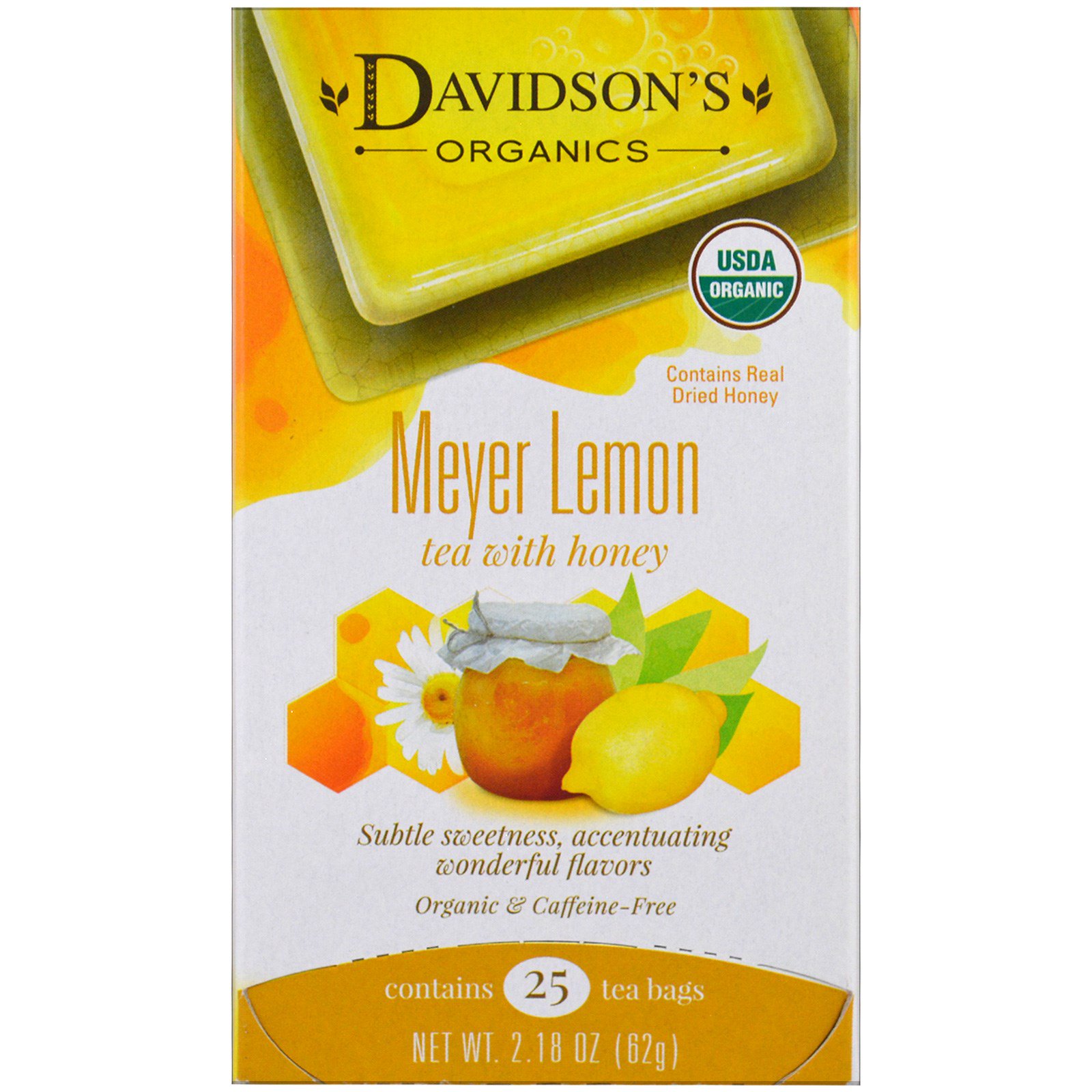 Davidson's Tea, Orgânico, Chá de Limão Meyer com Mel, Sem Cafeína, 25 Saquinhos, 62 g (2,18 oz)