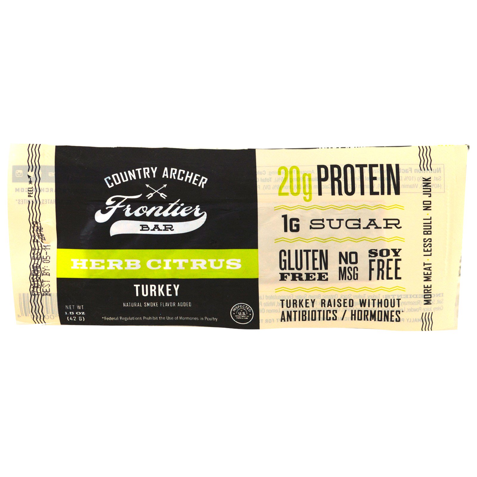 Country Archer Jerky, Frontier Bar, carne de peru, aroma cítrico herbal, 12 barras, 1,5 oz (42 g)