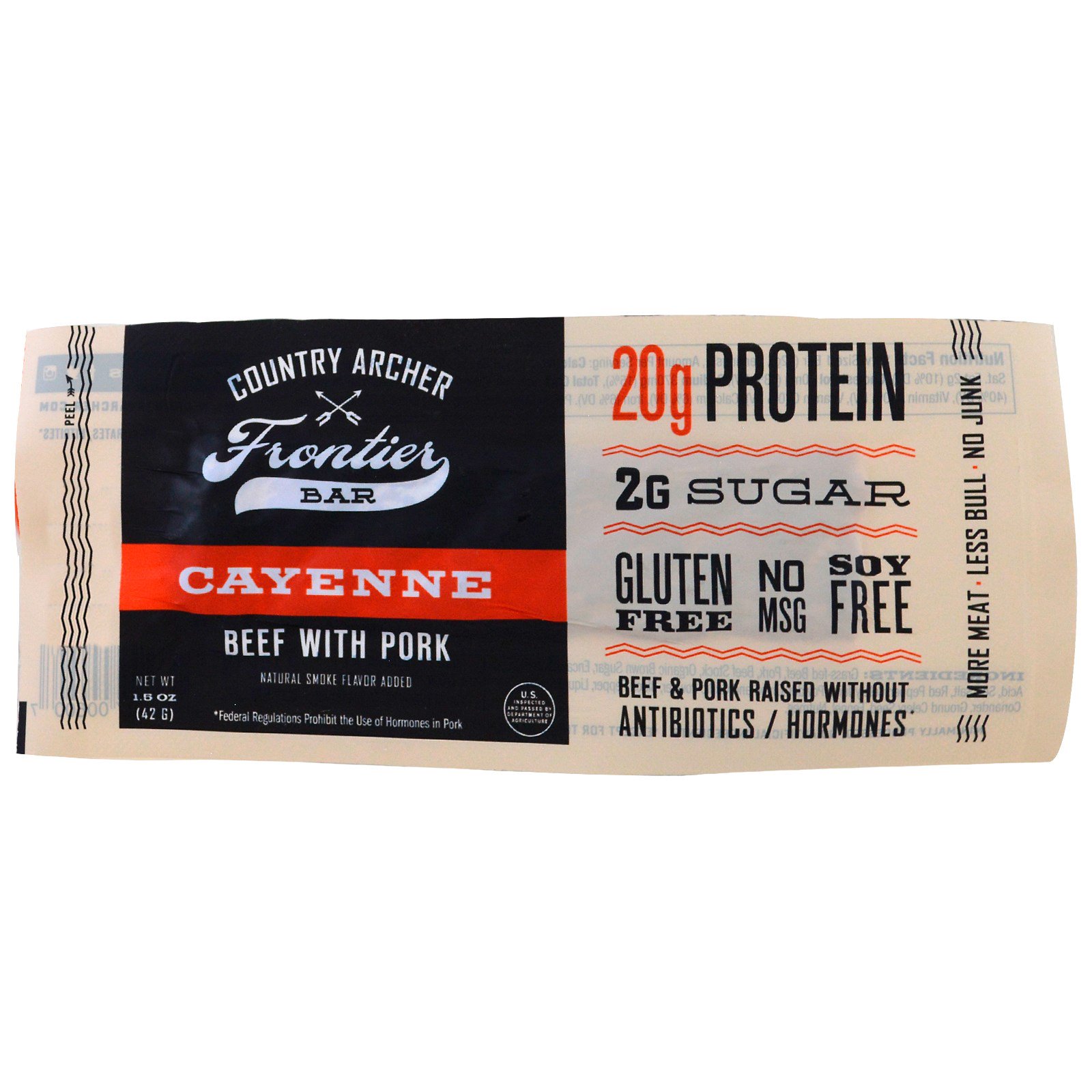 Country Archer Jerky, Frontier Bar, carne de vaca com porco, caiena, 12 barras, 1,5 oz (42 g) cada