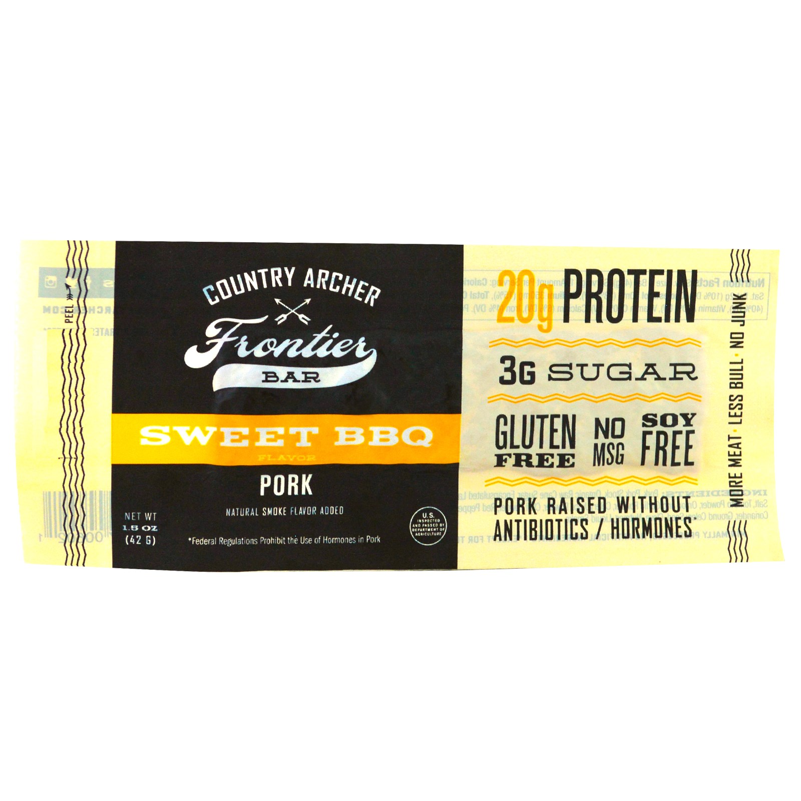 Country Archer Jerky, Frontier Bar, carne de porco, sabor BBQ doce, 12 barras, 1,5 oz (42 g) cada