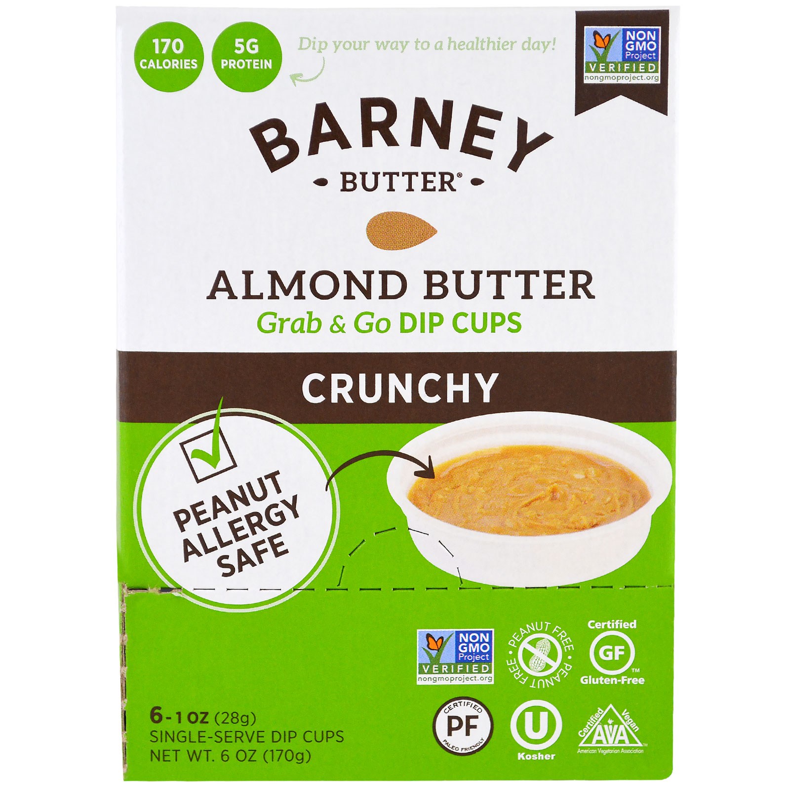 Barney Butter, Manteiga de Amêndoas, Copos de Imersão Grab & Go, Crocante, 6 Copos de Imersão de Porção Única, 28 g (1 oz) Cada