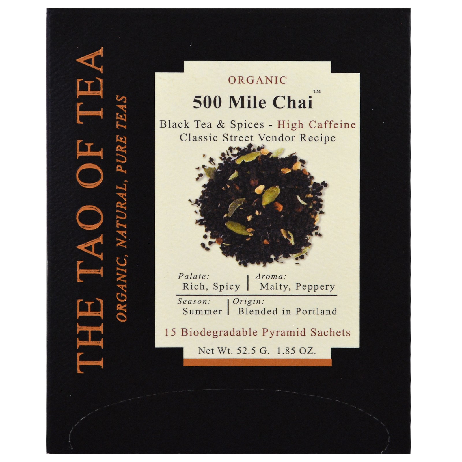 The Tao of Tea, Chai Orgânico 500 Mile, 15 Saquinhos Piramidais, 52,5 g (1,85 oz)