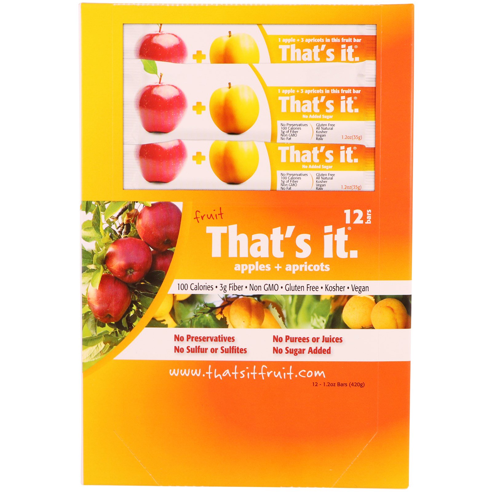 That's It, Barras de Frutas, Maçãs + Damascos, 12 Barras, 1,2 onças (420 g) cada