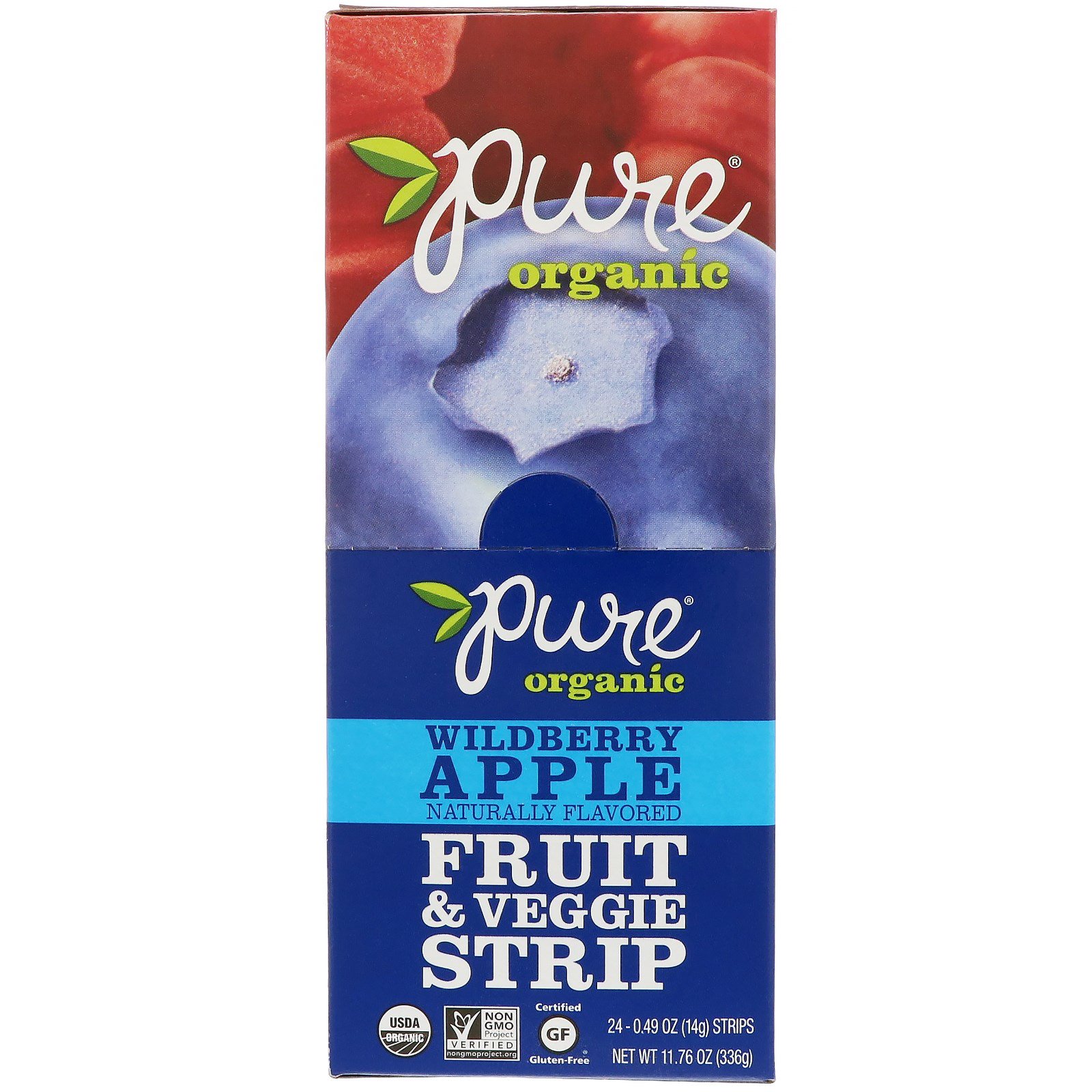 Pure Bar, Orgânica, Tirinha de Frutas e Vegetais, Frutas Vermelhas e Maçã, 24 Tirinhas, 0,49 oz (14 g) Cada