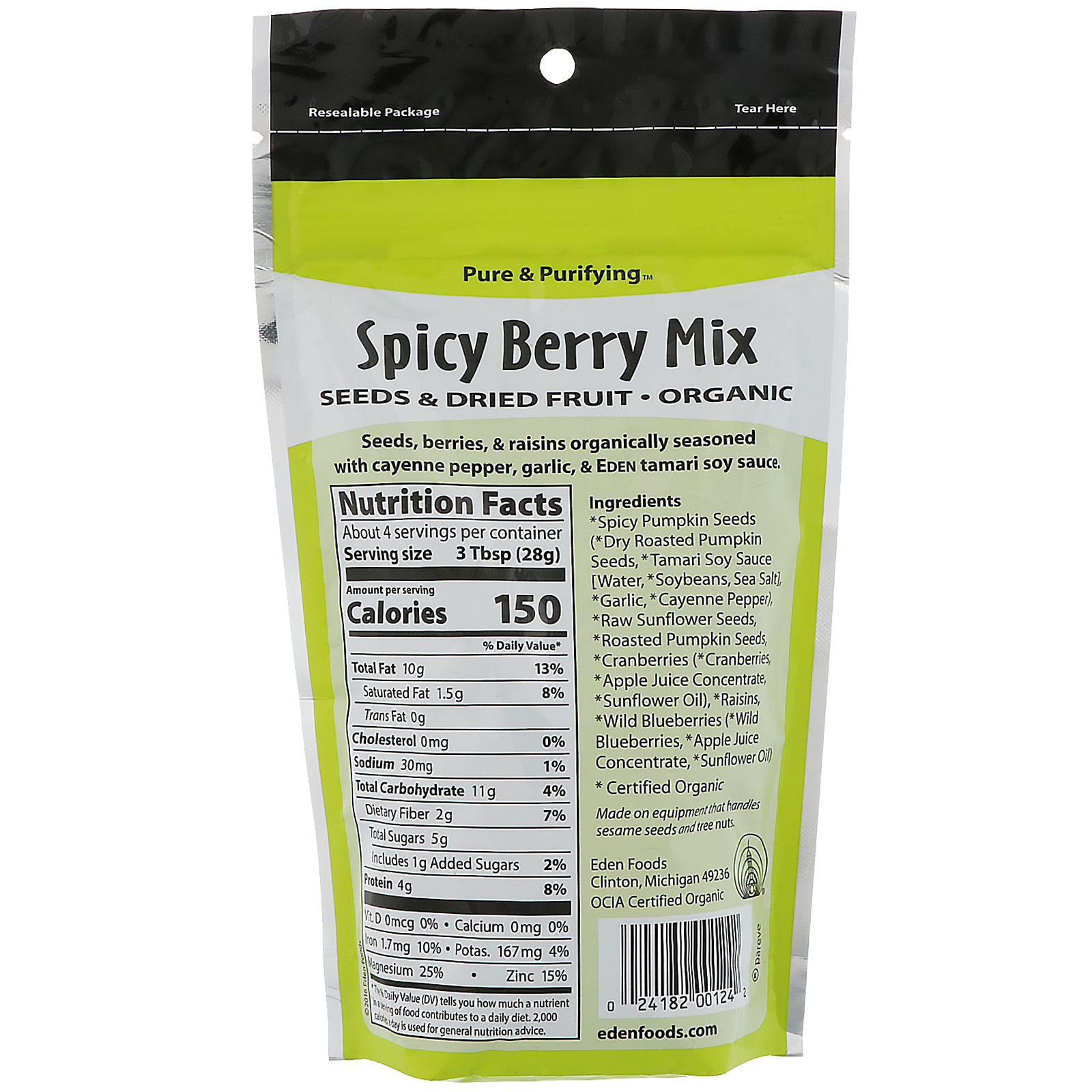 Eden Foods, Orgânico, Sementes e Frutas Secas, Mix de Frutas Silvestres Picantes, 113 g (4 oz) - Imagem 2