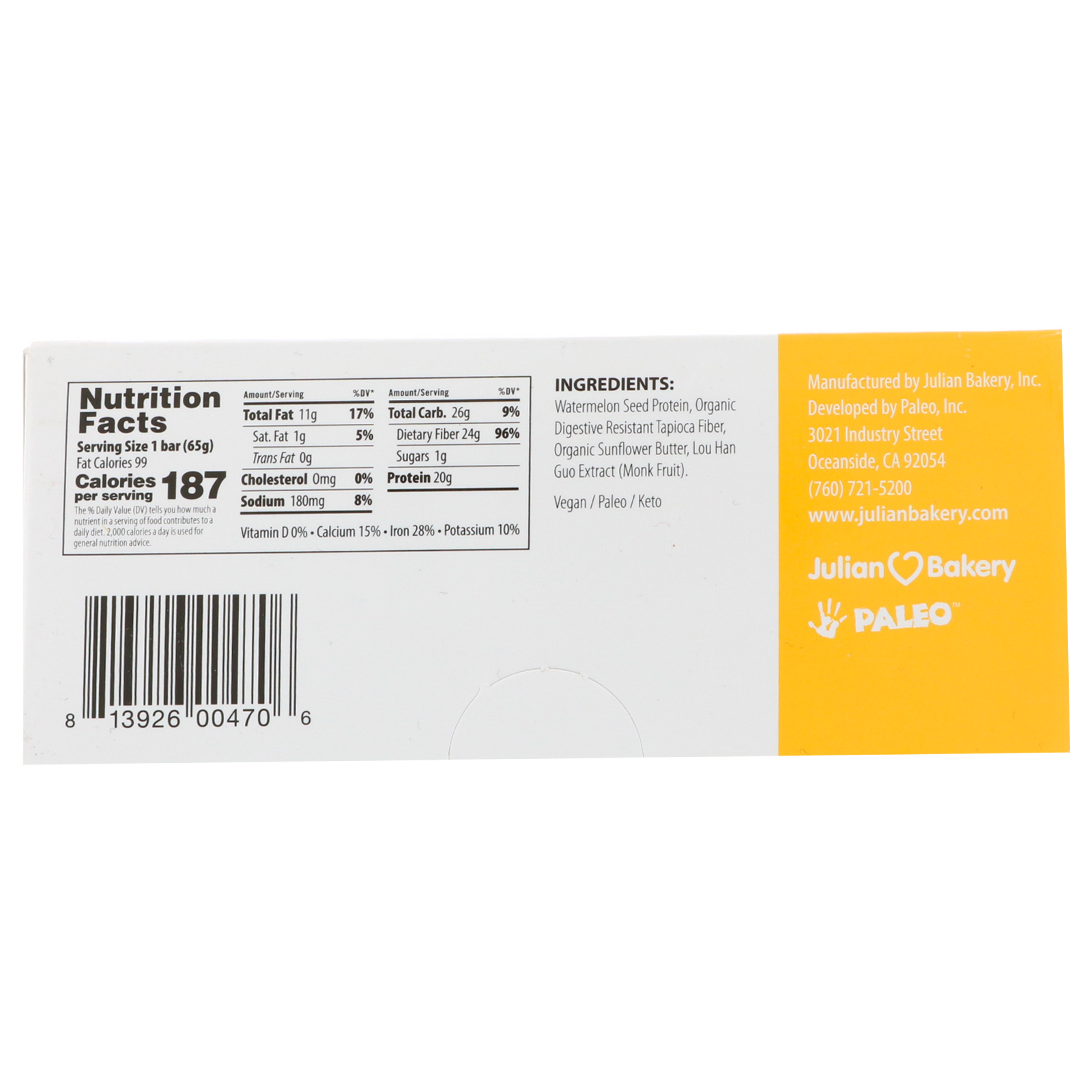 Julian Bakery, Pegan Thin Protein Bar, Sweet Sunflower, 12 Bars, 2.29 oz (65 g) - Imagem 2