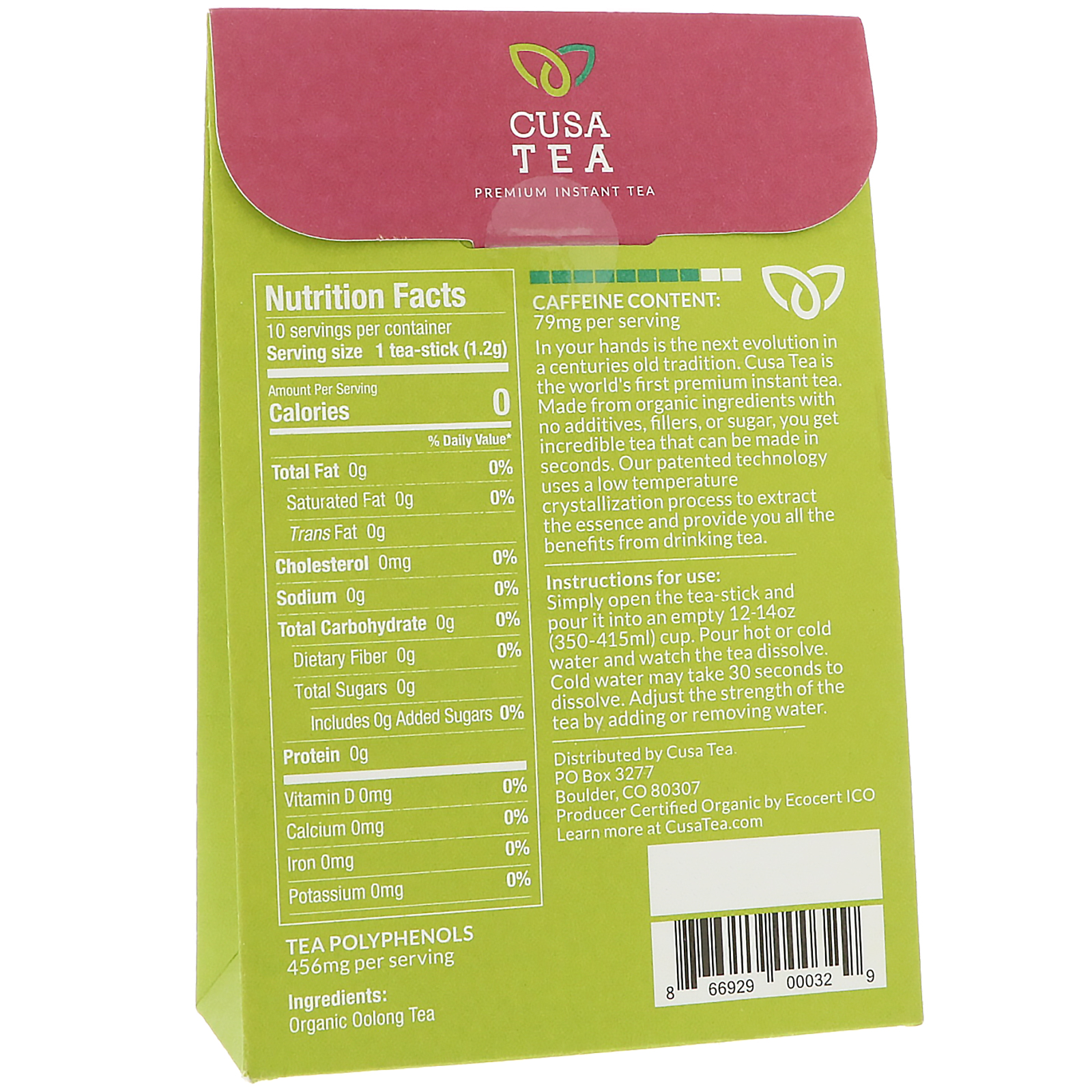 Cusa Tea, Orgânico, Chá Oolong, 10 Porções Individuais, 0,04 onças (1,2 g) cada - Imagem 2