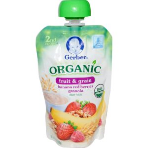 Gerber, Gerber, 2ª Refeição, Comida Orgânica para Bebês, Frutas e Grãos, Banana e Granola Vermelha, 3,5 oz (99 g)