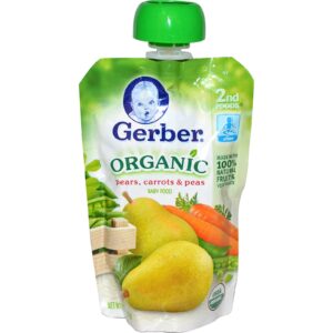 Gerber, Gerber, 2ª Refeição, Comida Orgânica para Bebês, Peras, Cenouras e Ervilhas, 3,5 oz (99 g)