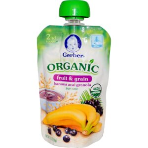 Gerber, Gerber, 2ª Refeição, Comida Orgânica para Bebês, Frutas e Grãos, Banana, Açaí e Granola, 3.5 oz (99 g)