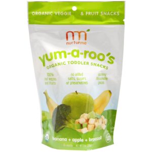 NurturMe, Aperitivos Orgânicos Para Crianças, Yum-A-Roo’s, Banana + Maçã + Brócolis, 1 oz (28 g)