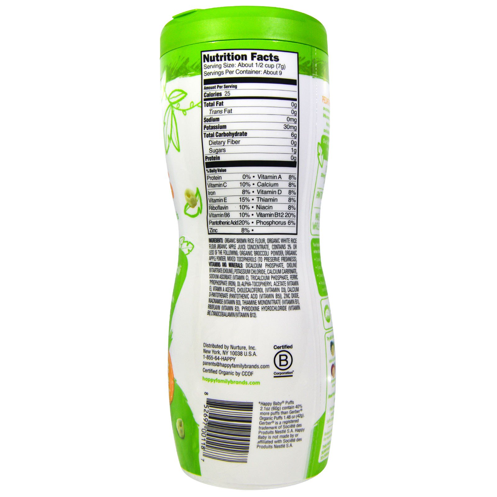 Nurture Inc. (Happy Baby), Orgânicos, Superfood Puffs, Maçã e Brócolis, 2,1 oz (60 g) - Imagem 2