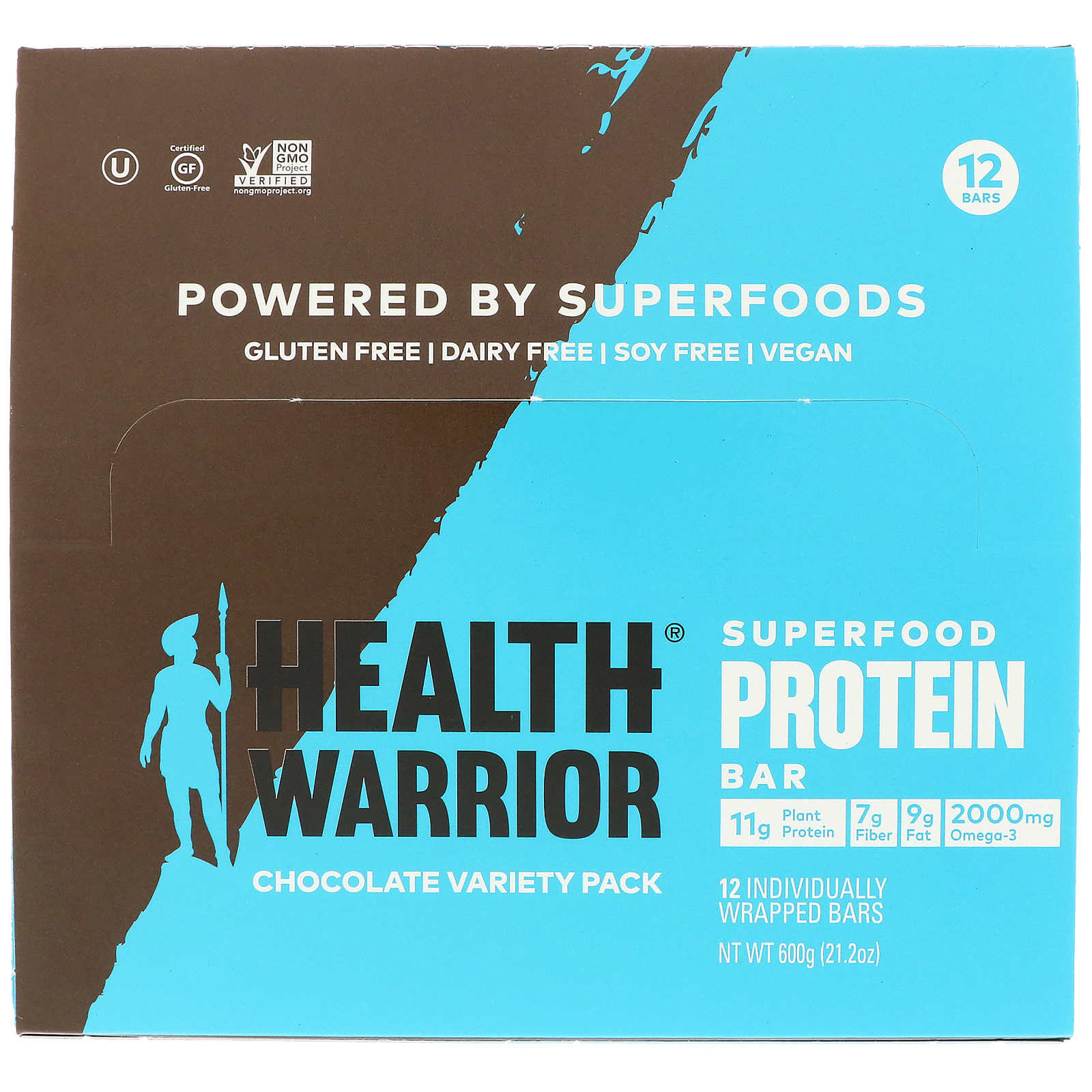 Health Warrior, Inc., Barra Proteica de Superalimentos, Pacote Variado de Chocolate, 12 barras, 1,76 onças (50 g) cada uma