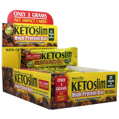 Nature's Plus KETOslim High Barra de Proteínaras, Chocolate Crunch Amêndoa - 12 Barras