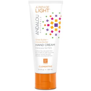 Andalou Naturals, Um Caminho de Luz, Creme para as Mãos de Manteiga de Karité + Água de Coco, Clementina, 3,4 fl oz (100 ml)