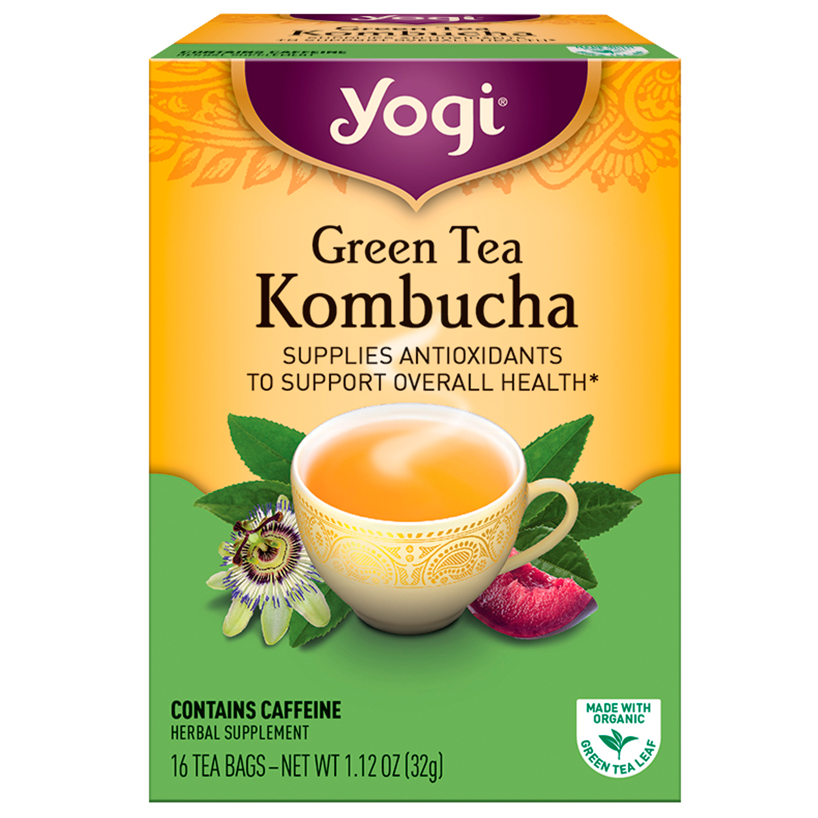 Yogi Tea, Chá Verde Kombuchá, 16 Saquinhos, 1,12 oz (32 g)