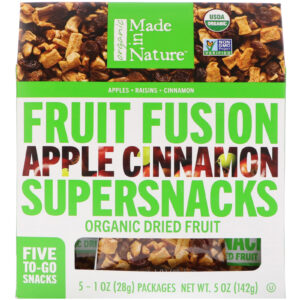 Made in Nature, Fusão de Frutas Orgânicas, Supersnacks de Maçã e Canela, 5 Pacotes, 28 g Cada