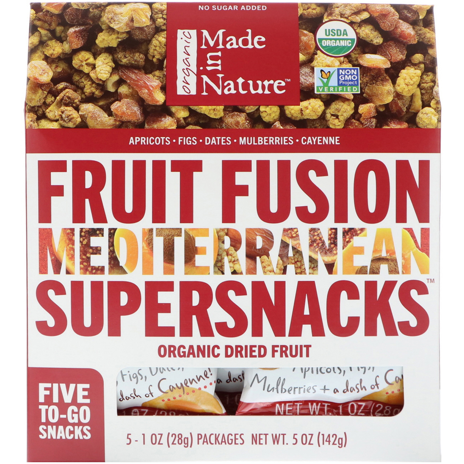 Made in Nature, Fusão de frutas orgânicas, Superlanches Mediterrâneos, 5 Pacotes, 1 oz (28 g) Cada