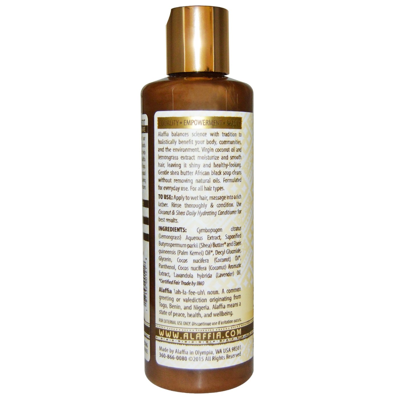 Alaffia Hydrating Xampu, Todos os tipos de Cabelo - Virgin Coconut & Shea - 8 oz - Imagem 2