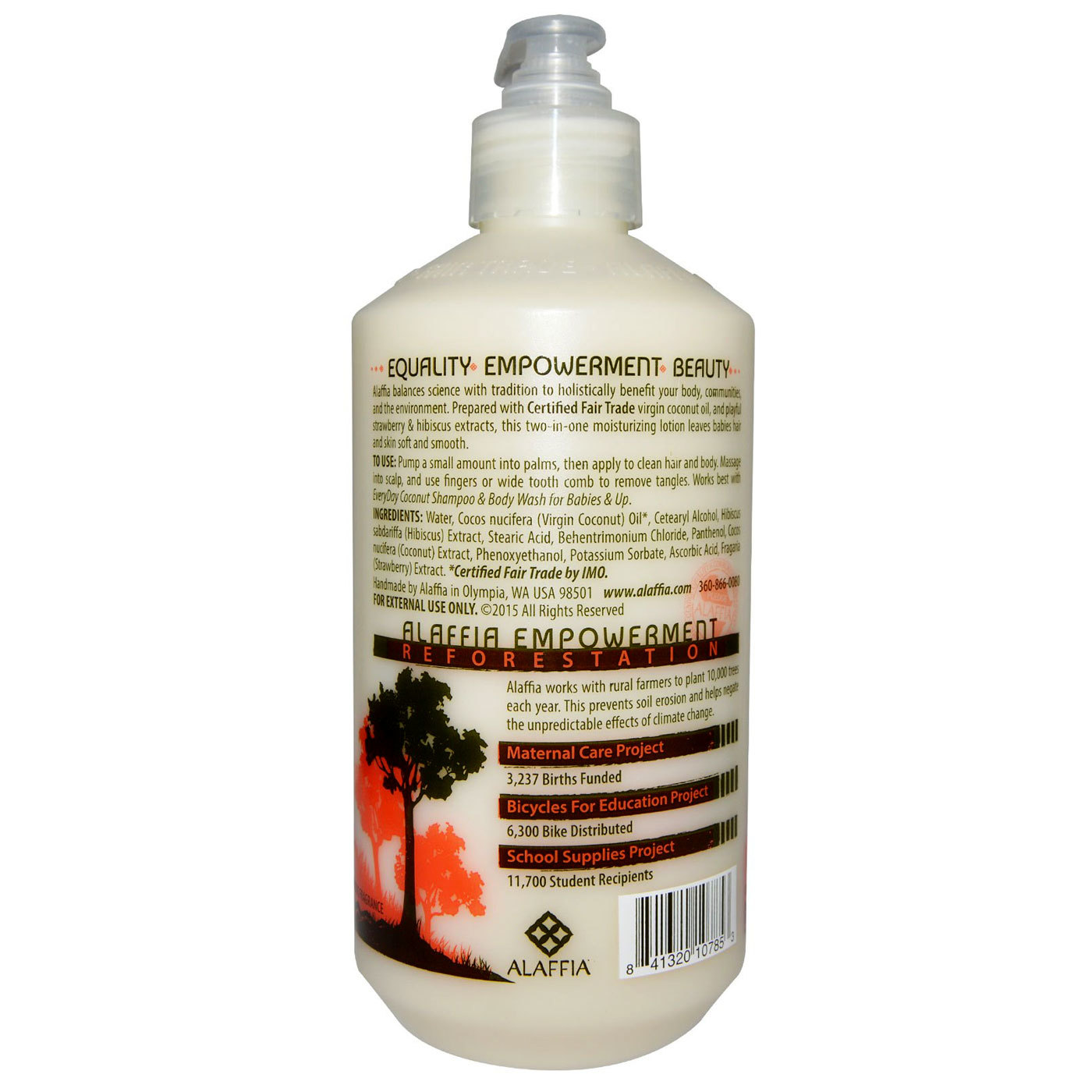 Alaffia Babies and Up Hair and Hidratante Corporal, Morango De Coco - 16 oz - Imagem 2