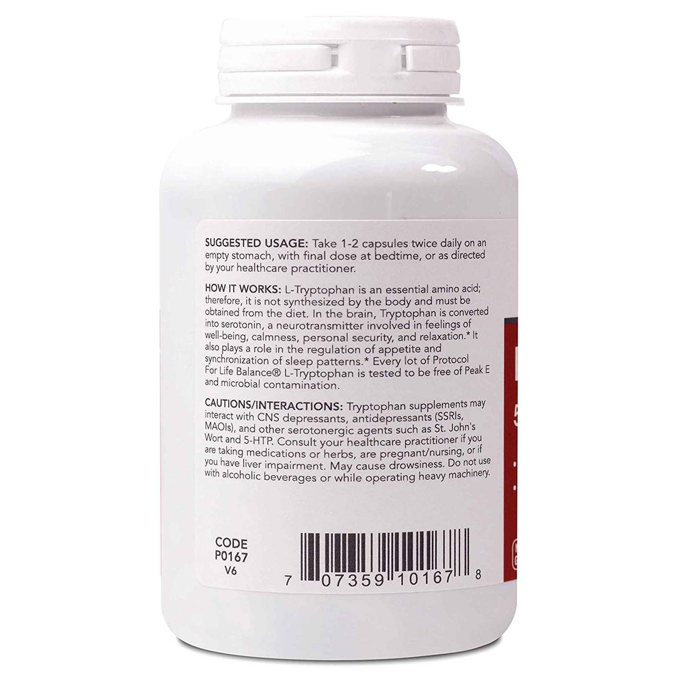 Protocol for Life Balance L-Tryptophan - 500 mg - 120 Cápsulas Vegetarianas - Imagem 2