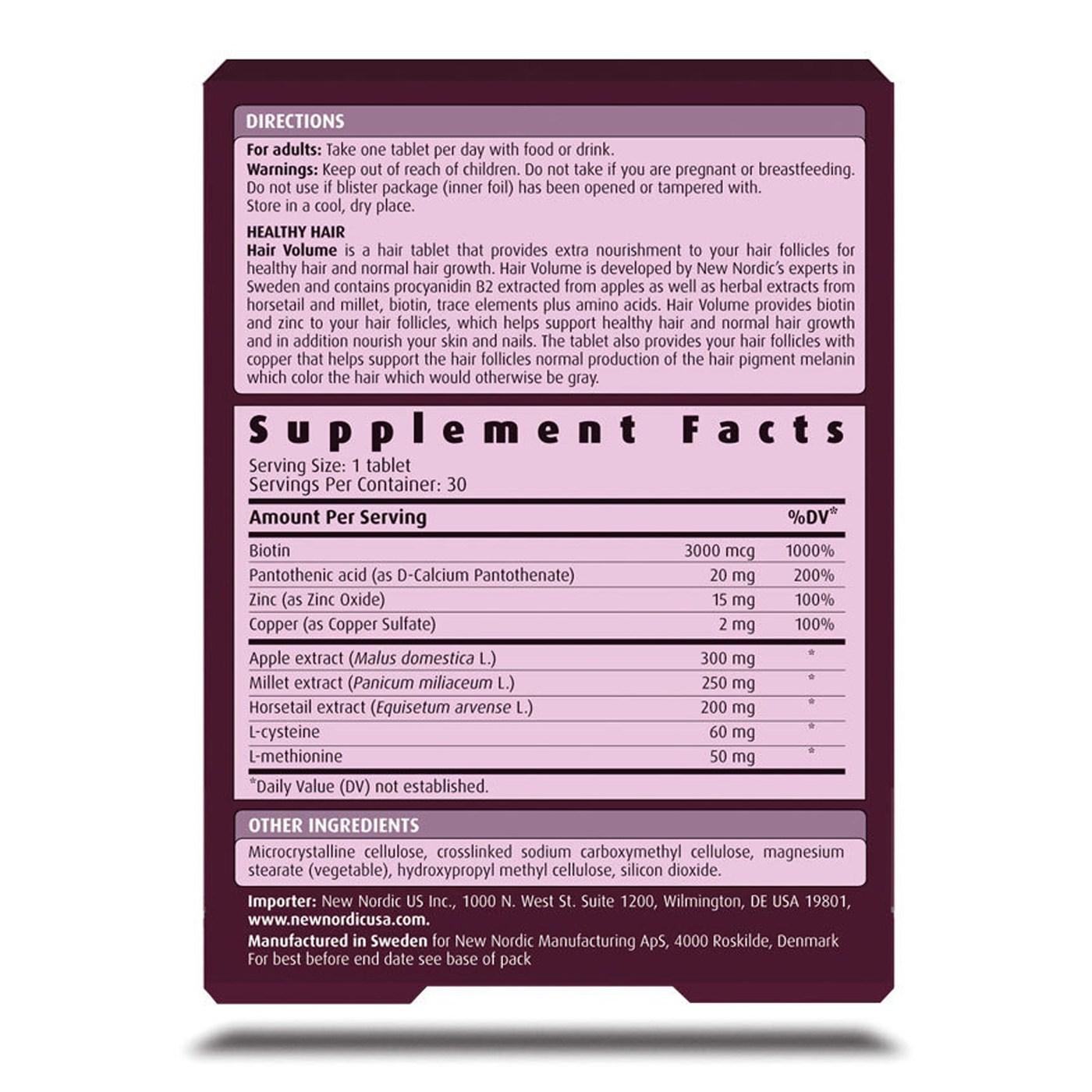 New Nordic Hair Volume - 30 Tabletes - Imagem 2