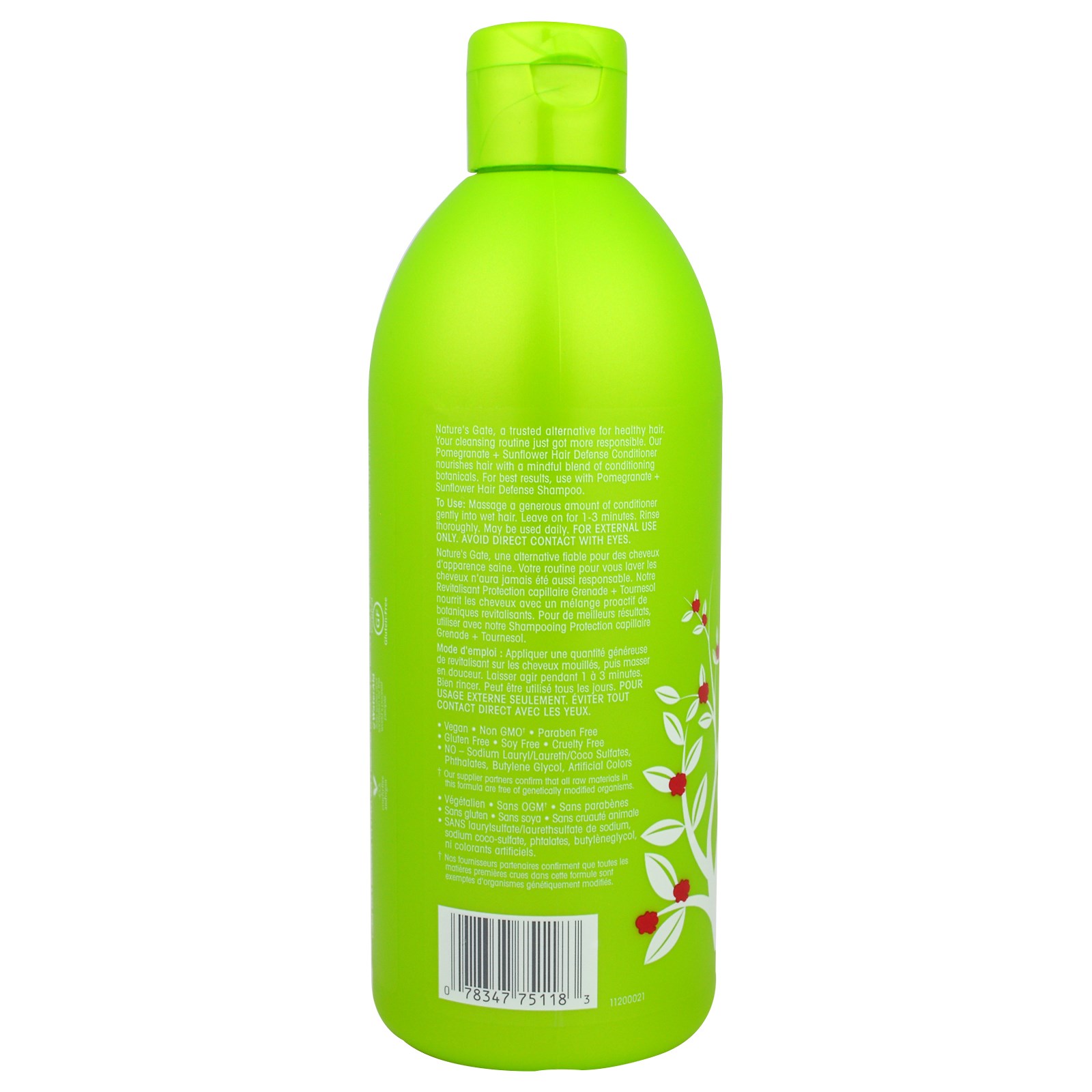Nature's Gate, Condicionador Vegano Hair Defense, Romã + Girassol, frasco de 18 oz (532 ml) - Imagem 3