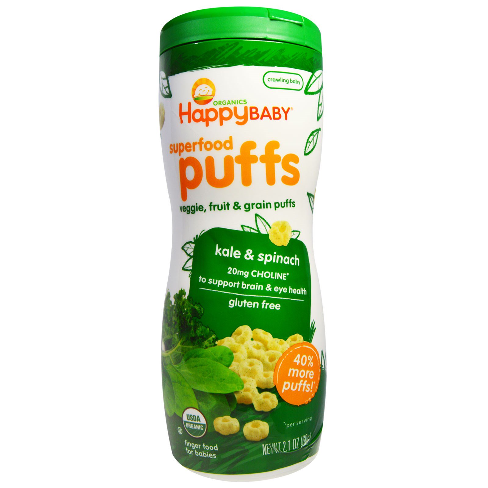 Nurture Inc. (Happy Baby), Superfood Puffs orgânicos, vegetais, futas e cereais, couve e espinafre, 60 g